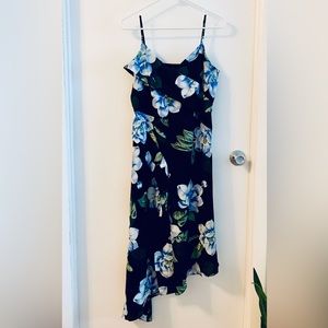 Banana Republic Black Floral Satin Asymmetrical Dress